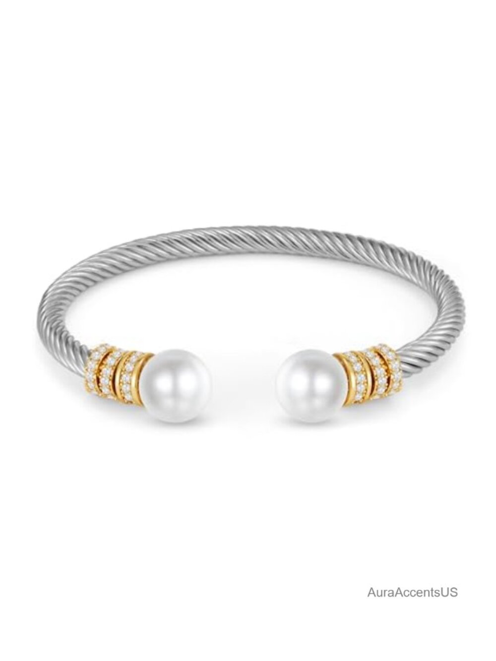 Twisted Cable Wire Cuff Bracelet Two Tone Bangle Adjustable